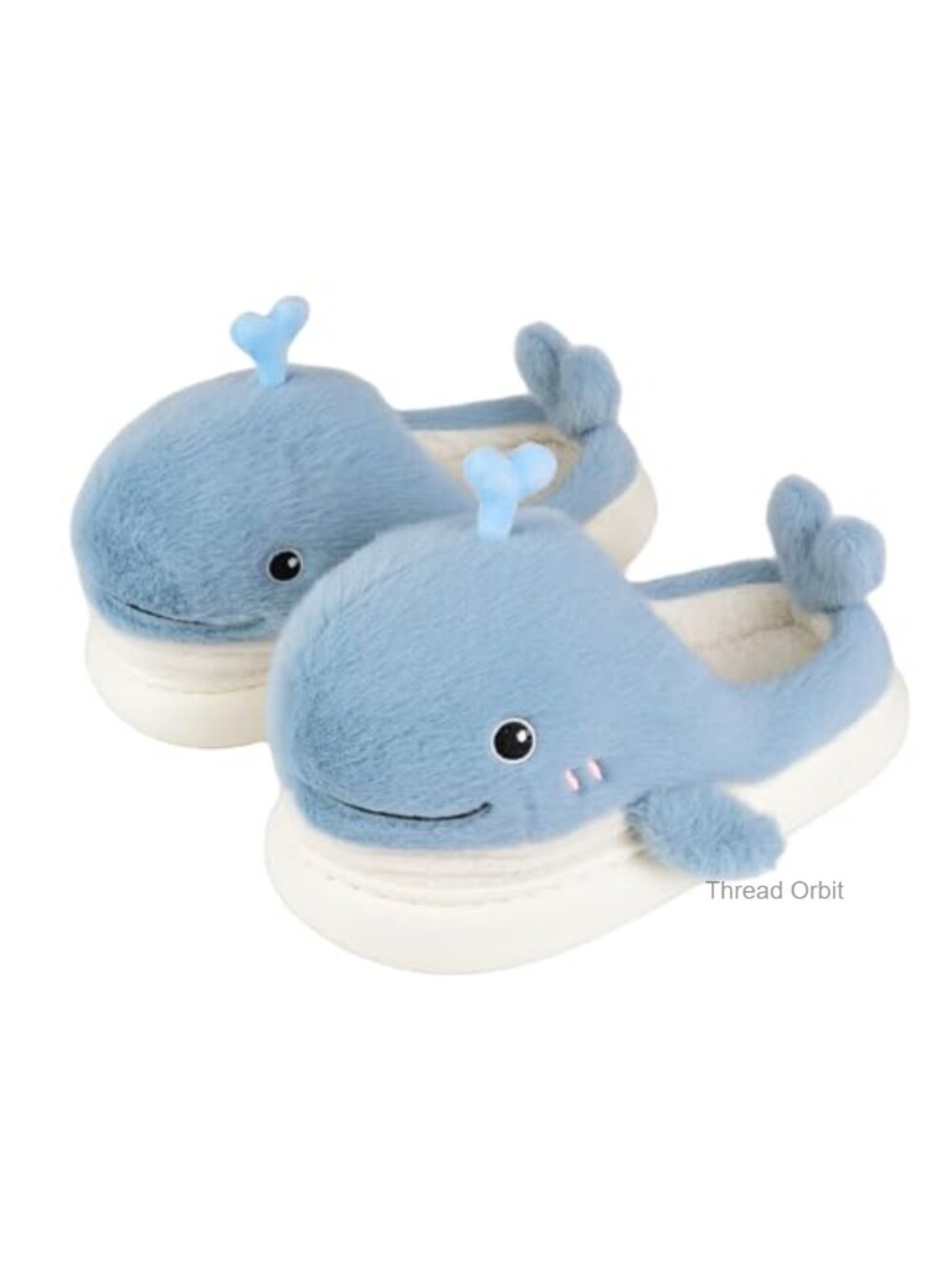 Cute Plush Faux Fur Whale Slippers Women Men Cozy Fluffy Memory Foam Non-Slip